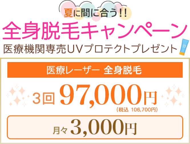 医療レーザー全身脱毛3回